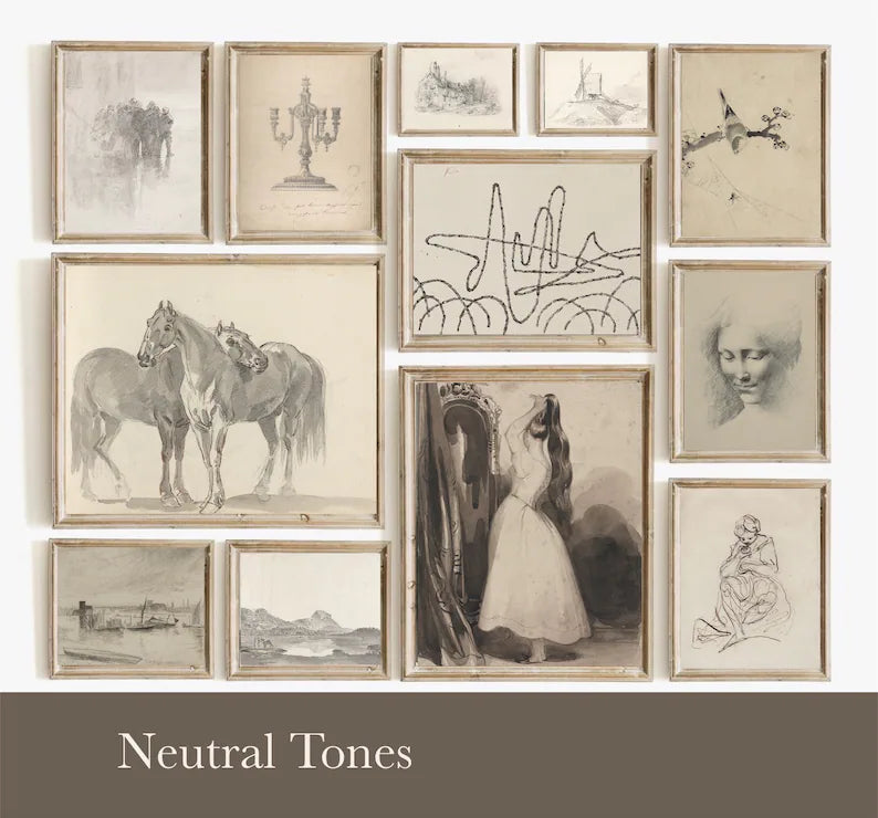 Light Academia Decor Set of 250 Neutral Vintage Wall Art