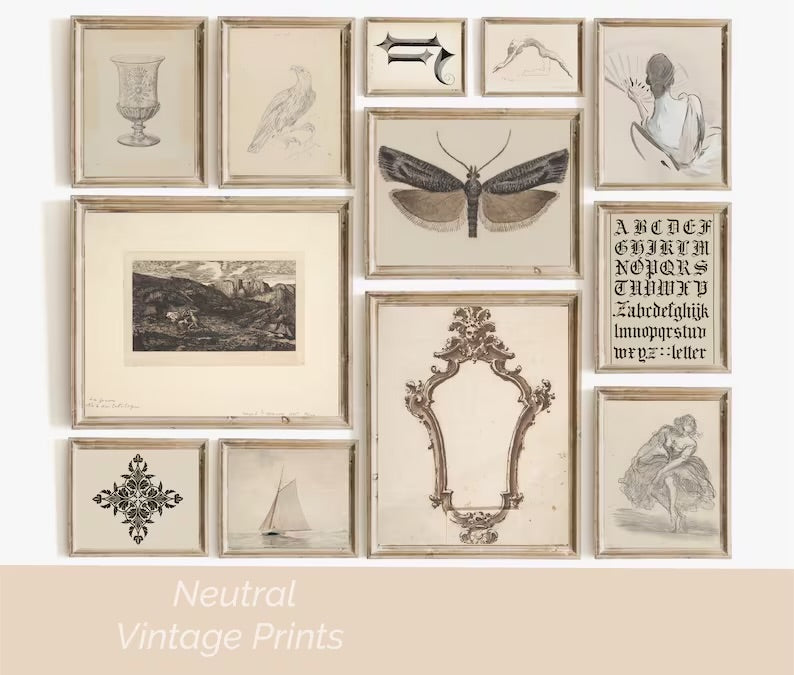 Light Academia Decor Set of 250 Neutral Vintage Wall Art