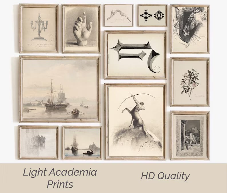 Light Academia Decor Set of 250 Neutral Vintage Wall Art