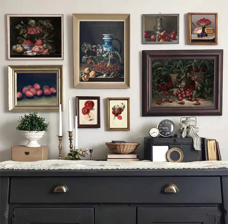 Set of 250 Vintage Fruit Prints for Kitchen Shelf Decor, Maximalist Farmhouse Dinning Room Digital Art