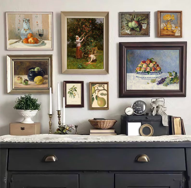 Set of 250 Vintage Fruit Prints for Kitchen Shelf Decor, Maximalist Farmhouse Dinning Room Digital Art