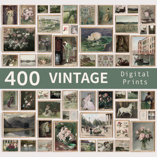 Set of 400 Antique Oil Paintings, Digital Wall Art