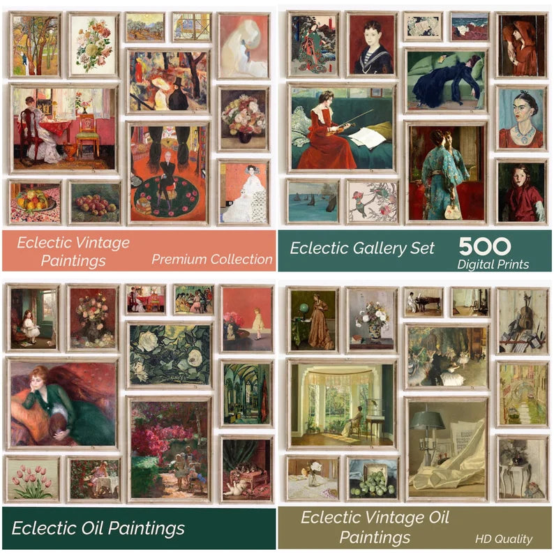 500+ Eclectic Printable Wall Art Set, Maximalist Sophisticated Home Decor