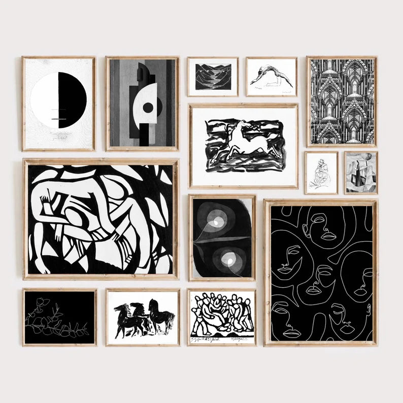 250 Abstract Art Set, Black White Prints, Modern Contemporary Original Wall Art