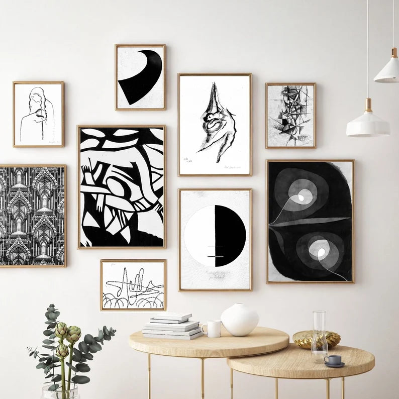 250 Abstract Art Set, Black White Prints, Modern Contemporary Original Wall Art