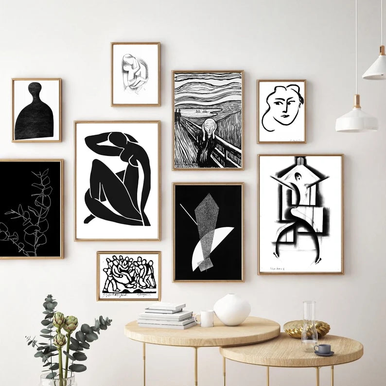 250 Abstract Art Set, Black White Prints, Modern Contemporary Original Wall Art