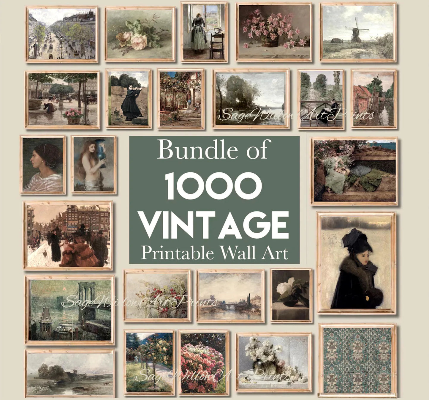 1000 Wall Art Farmhouse Prints Bundle, Vintage Gallery Set, Digital Download