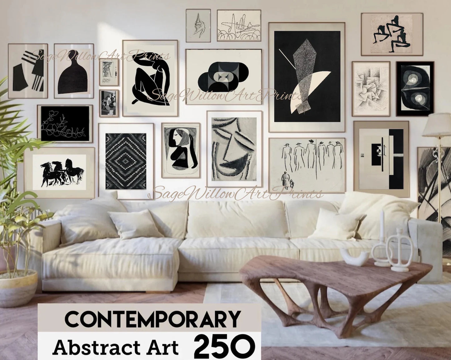 Contemporary Modern Neutral Art Set of 250 Prints, Abstract Art