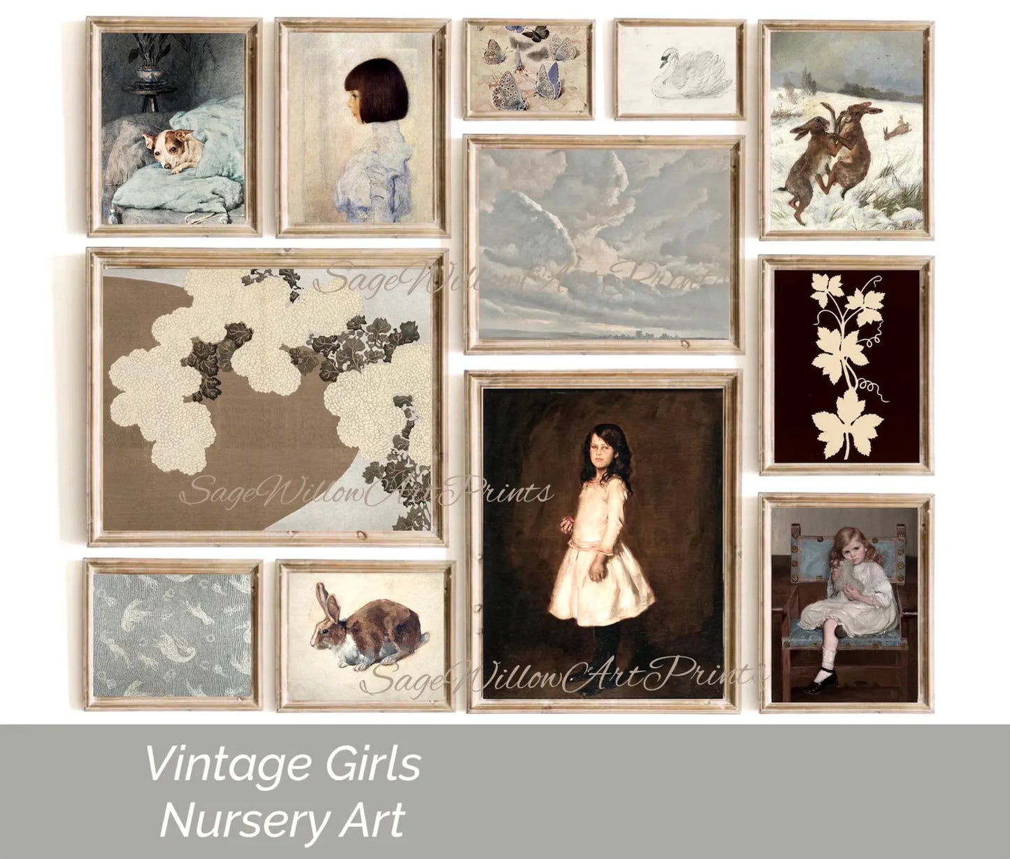 Girls Vintage Farmhouse Nursery Wall Art Set of 250