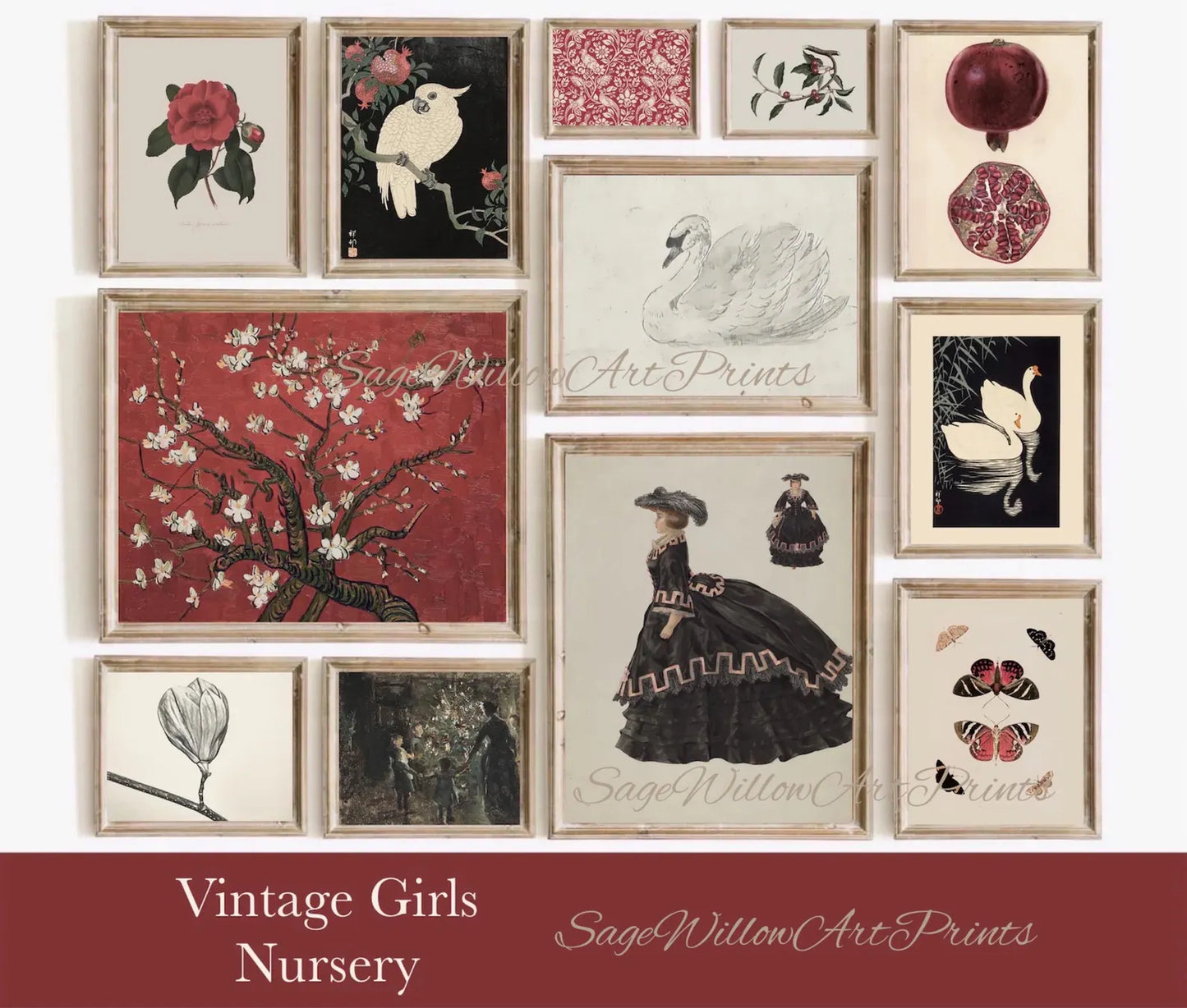 Girls Vintage Farmhouse Nursery Wall Art Set of 250